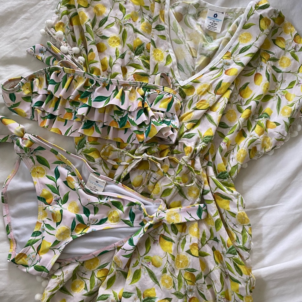 Snapper Rock lemon print bikini and cover up.  Size 10-12